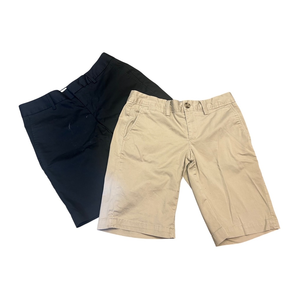 Banana Republic Women Chino Bermuda Shorts Bundle Black Khaki Size 4 Lot 2